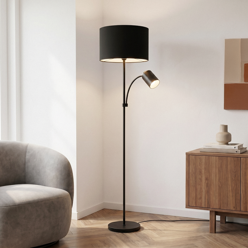 Moderná stojaca lampa na čítanie čierna, Zev, s vypínačom