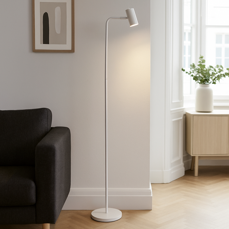 Moderná stojaca lampa biela, Carlos, s vypínačom Moderná stojaca lampa biela, Carlos, s vypínačom