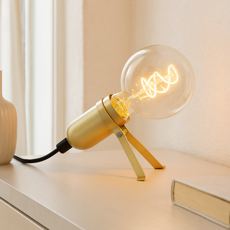 Kovová stolová lampa zlatá, Gidon, s vypínačom