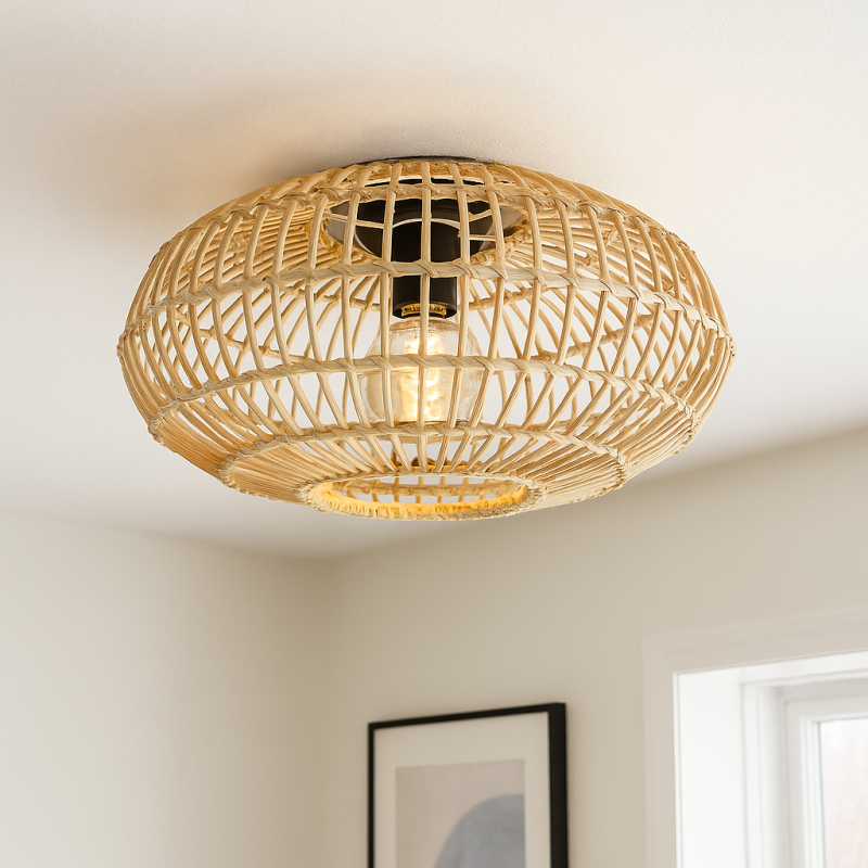 Ratanová stropná lampa hnedá, Emilio