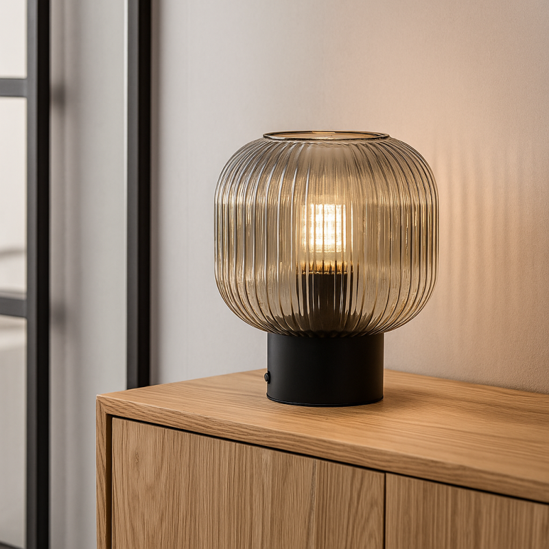 Retro stolová lampa sivá, Charlois, s vypínačom