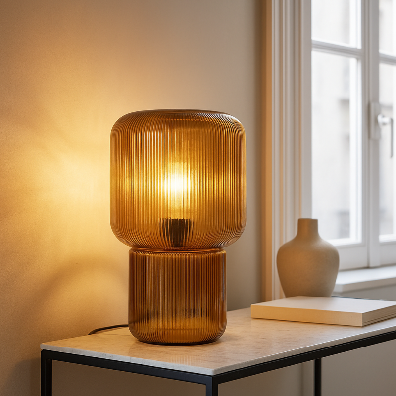 Dizajnová stolová lampa hnedá, Chelsea, s vypínačom