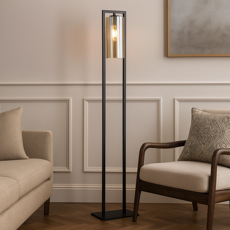 Industriálna stojaca lampa čierna, Tonia, s vypínačom