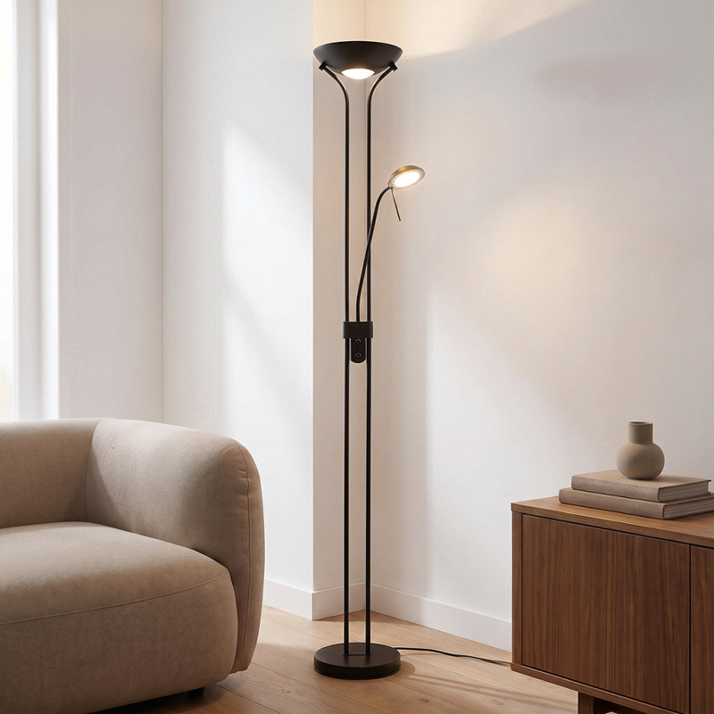 Moderná stojaca lampa na čítanie čierna, Salvador, 18 W, LED 3000 K, s vypínačom