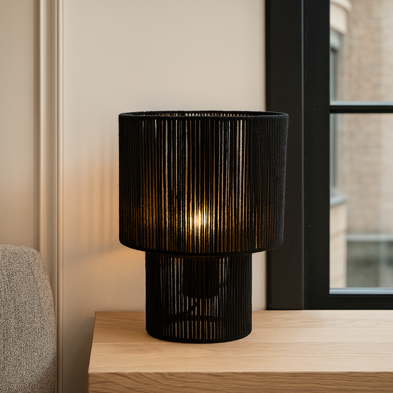 Rustikálna stolová lampa čierna, Sanny, s vypínačom