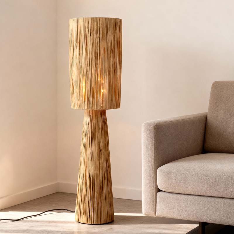 Rustikálna stojaca lampa hnedá, Daisy, s vypínačom