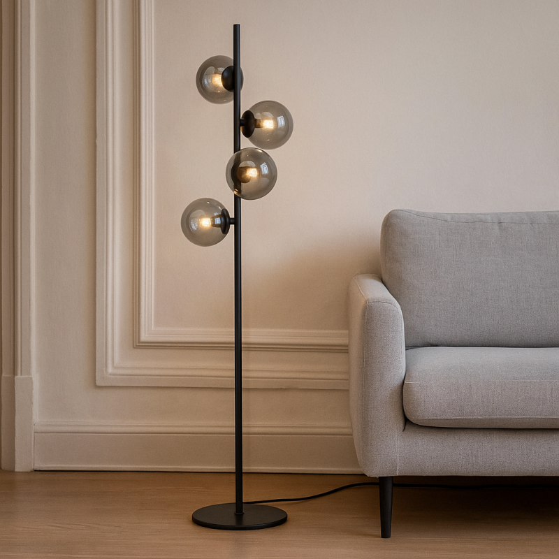 Dizajnová stojaca lampa sivá, Remo, s vypínačom Dizajnová stojaca lampa sivá, Remo, s vypínačom
