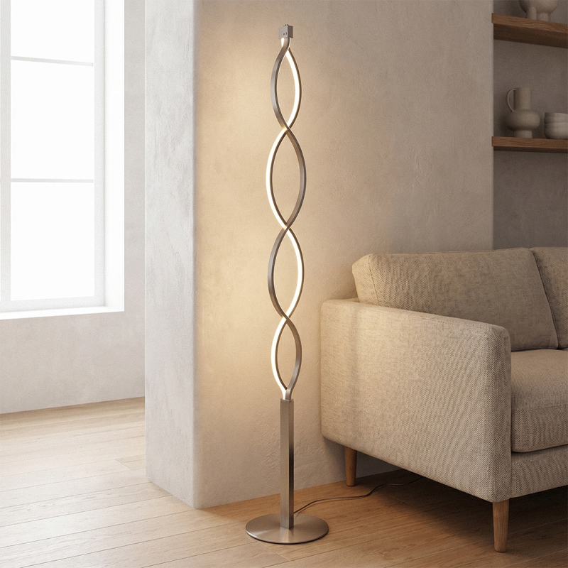 Dizajnová stojaca lampa strieborná, Kuno, 36 W, LED 3000 K, s 3-stupňovým stmievačom