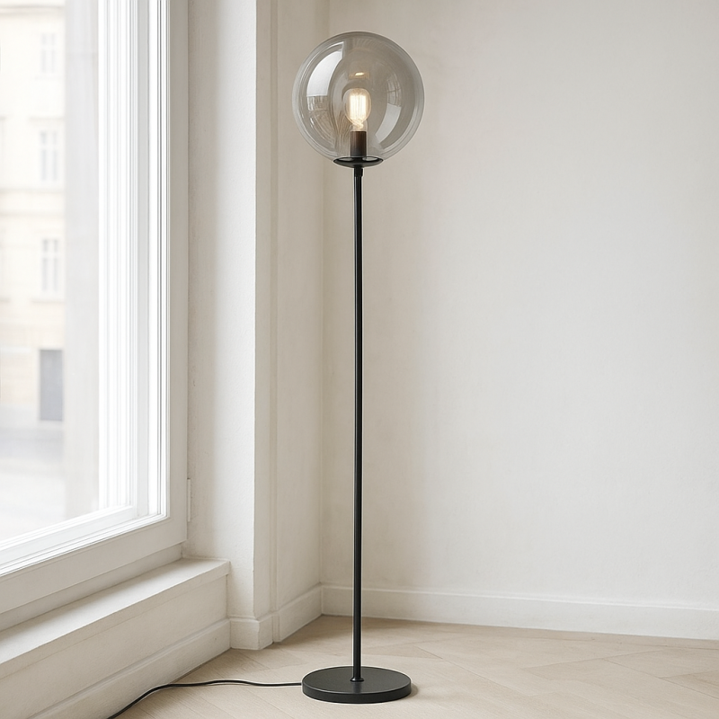 Dizajnová stojaca lampa sivá, Dolf, s vypínačom