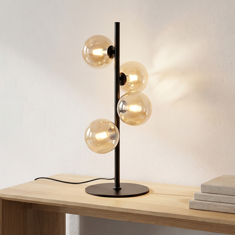 Dizajnová stolová lampa jantárová, Remo, s vypínačom