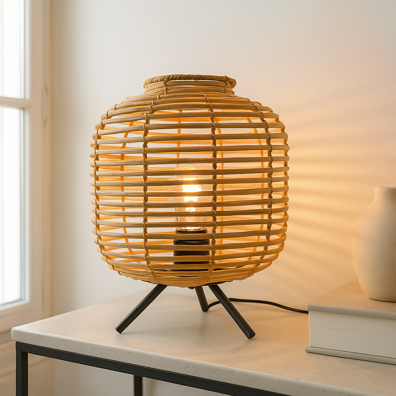 Rustikálna stolová lampa hnedá, Pinar, s vypínačom