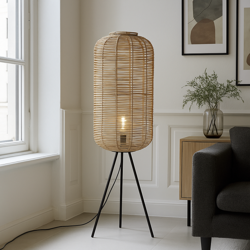 Rustikálna stojaca lampa hnedá, Pinar, s vypínačom Rustikálna stojaca lampa hnedá, Pinar, s vypínačom