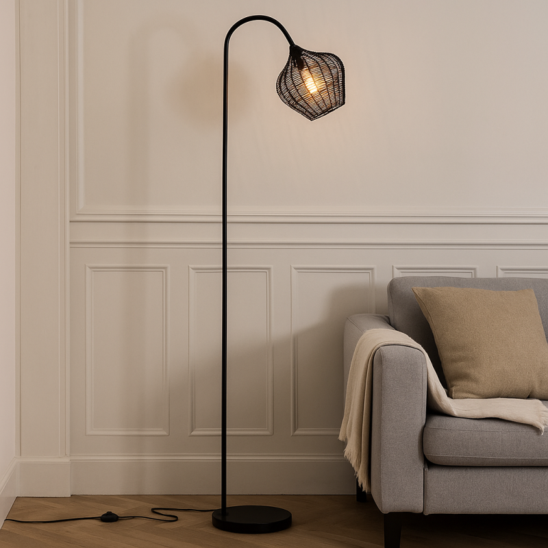 Industriálna stojaca lampa čierna, Pepita, s vypínačom Industriálna stojaca lampa čierna, Pepita, s vypínačom