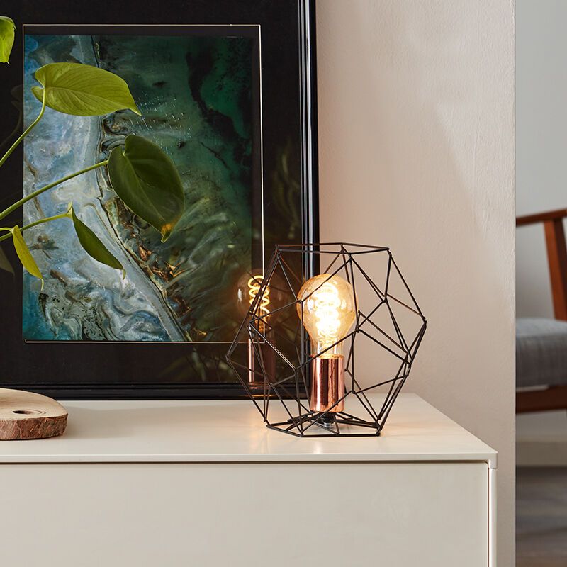 Industriálna stolová lampa medená, Noelle, s vypínačom