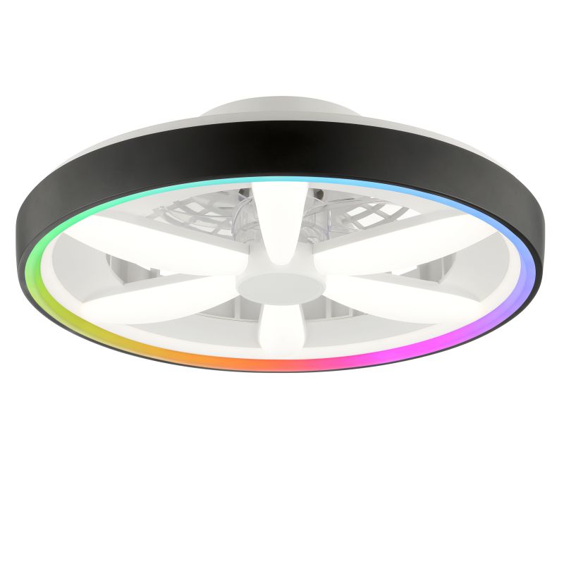 Plastový stropný ventilátor čierny, Roos, 48 W, LED RGBW, s diaľkovým ovládačom