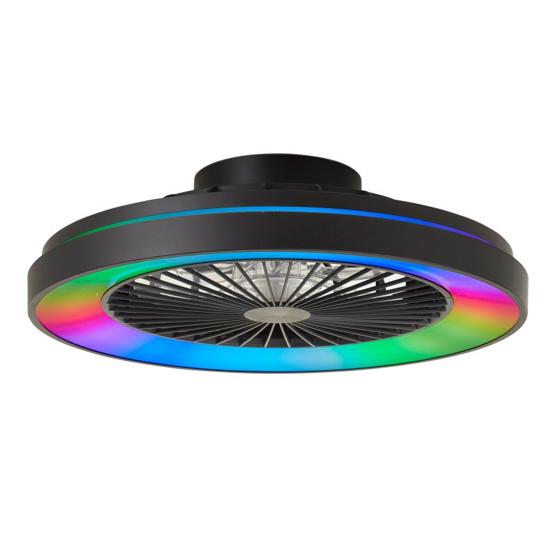Moderný stropný ventilátor čierny, Yasir, 40W, RGBW LED, s diaľkovým ovládaním Moderný stropný ventilátor čierny, Yasir, 40W, RGBW LED, s diaľkovým ovládaním