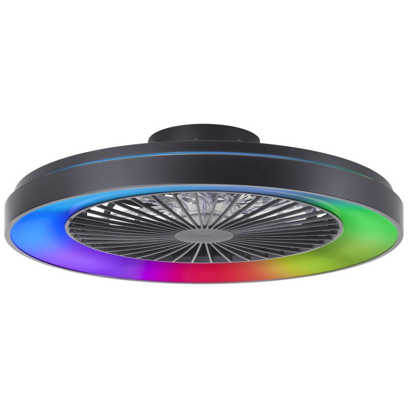 Moderný stropný ventilátor čierny, Yasir, 48W, RGBW LED, s diaľkovým ovládaním Moderný stropný ventilátor čierny, Yasir, 48W, RGBW LED, s diaľkovým ovládaním