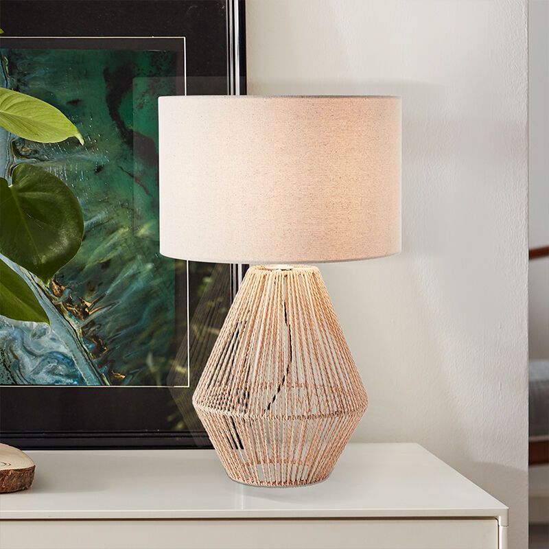 Rustikálna stolová lampa béžová, Fennie, s vypínačom