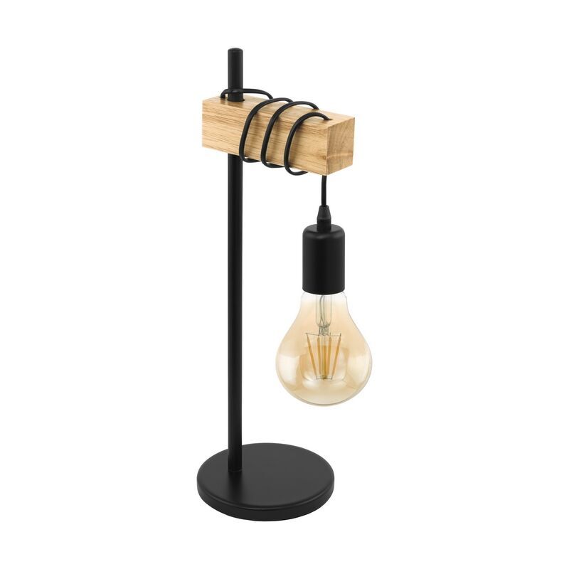 Drevená rustikálna stolová lampa čierna, Anton, s vypínačom