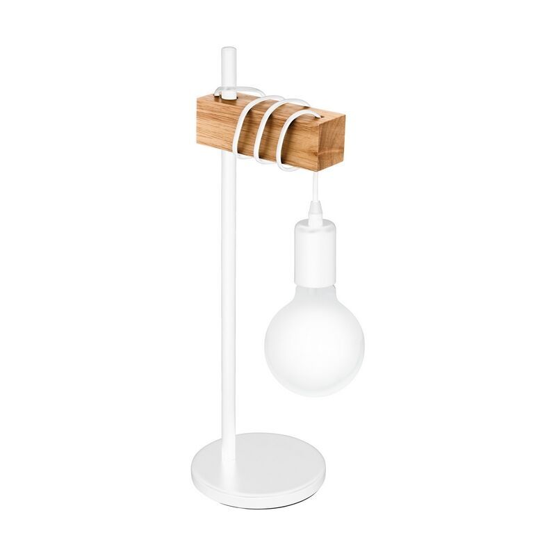 Drevená rustikálna stolová lampa biela, Anton, s vypínačom