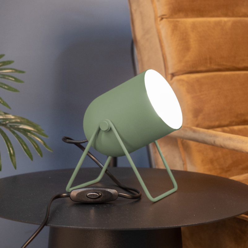 Oceľová vintage stolová lampa zelená, Tjitte, s vypínačom