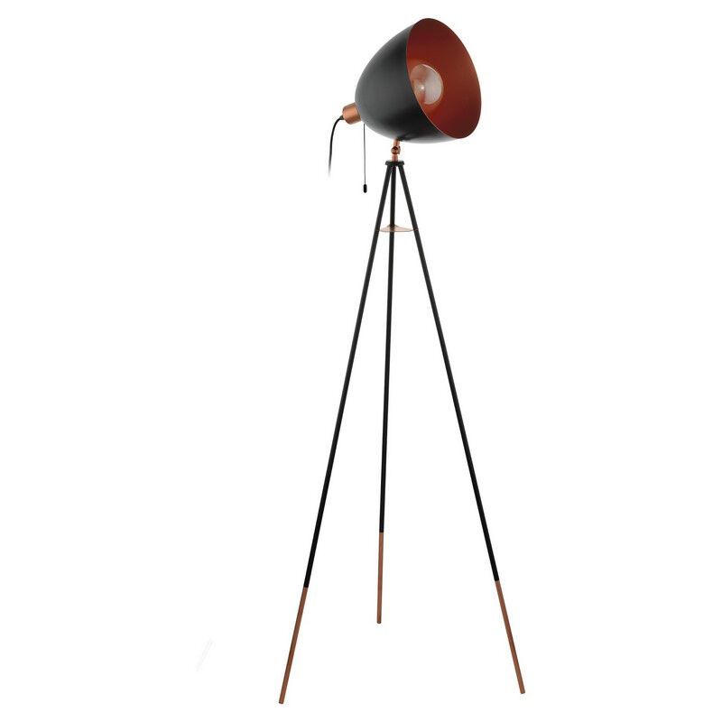 Kovová moderná stojaca lampa so statívom medená, Maick, s tiahacím vypínačom