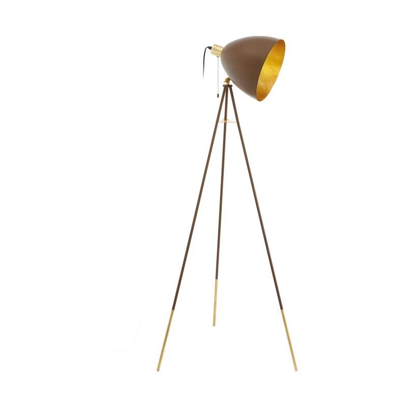 Oceľová moderná stojaca lampa so statívom zlatá, Maick, s tiahacím vypínačom