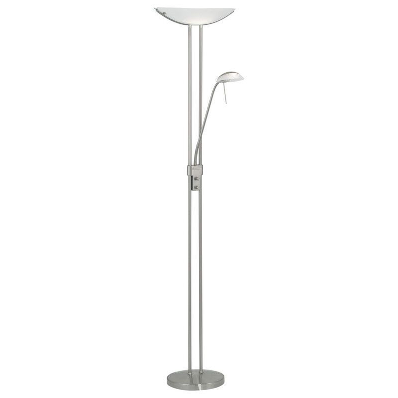 Sklenená klasická stojaca lampa na čítanie niklová, Brava, s vypínačom