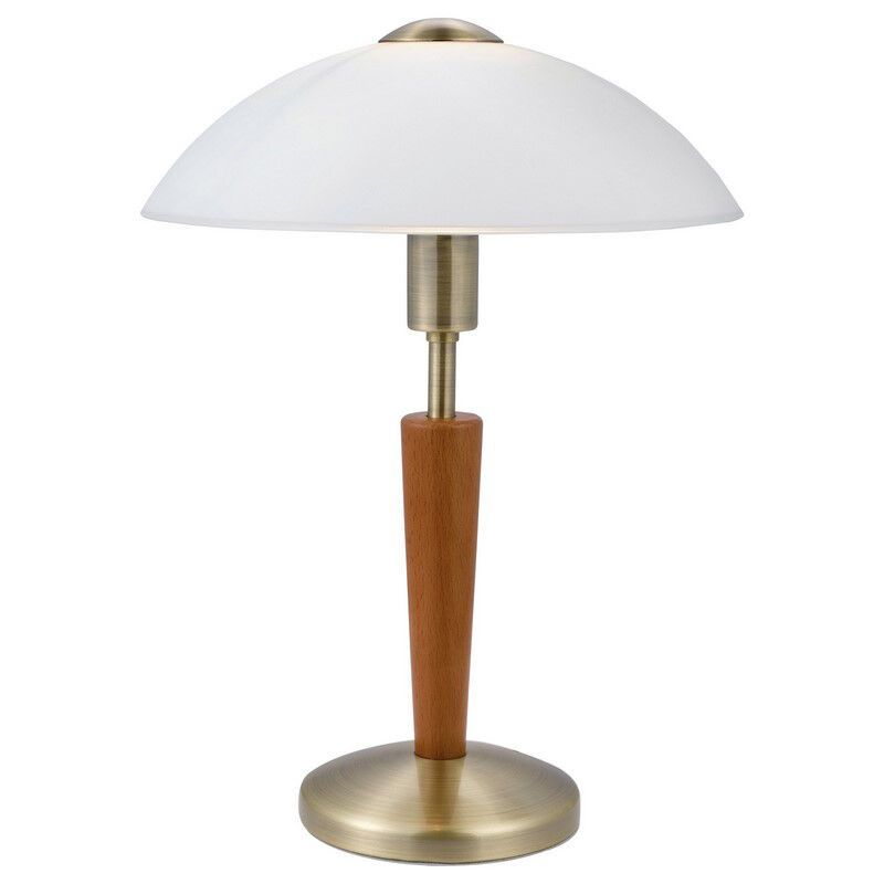 Drevená klasická stolová lampa bronzová, Miam, s dotykovým stmievačom
