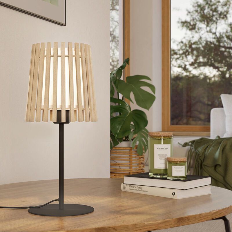 Drevená stolová lampa rustikálna, Farah, s vypínačom