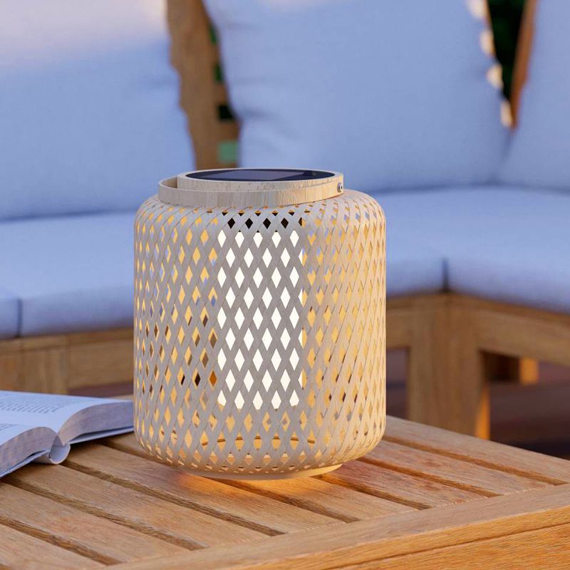 Drevené solarné vonkajšie svietidlo na stôl hnedé, Hanin, 3,3 W, LED 4000 K, IP44, s vypínačom