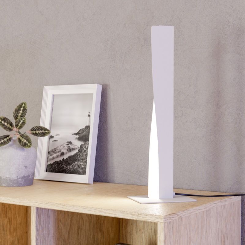 Plastová dizajnová stolová lampa biela, Birkan, 9 W, LED RGBW, s diaľkovým ovládačom