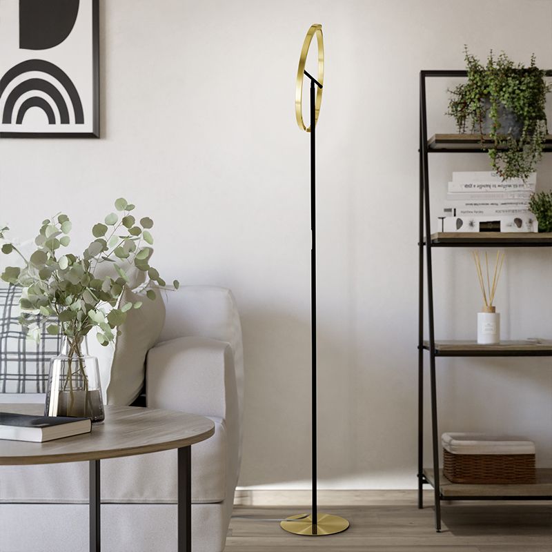 Plastová dizajnová stojaca lampa mosadzná, Corwin, 8,8 W, LED 3000 K, s dotykovým stmievačom