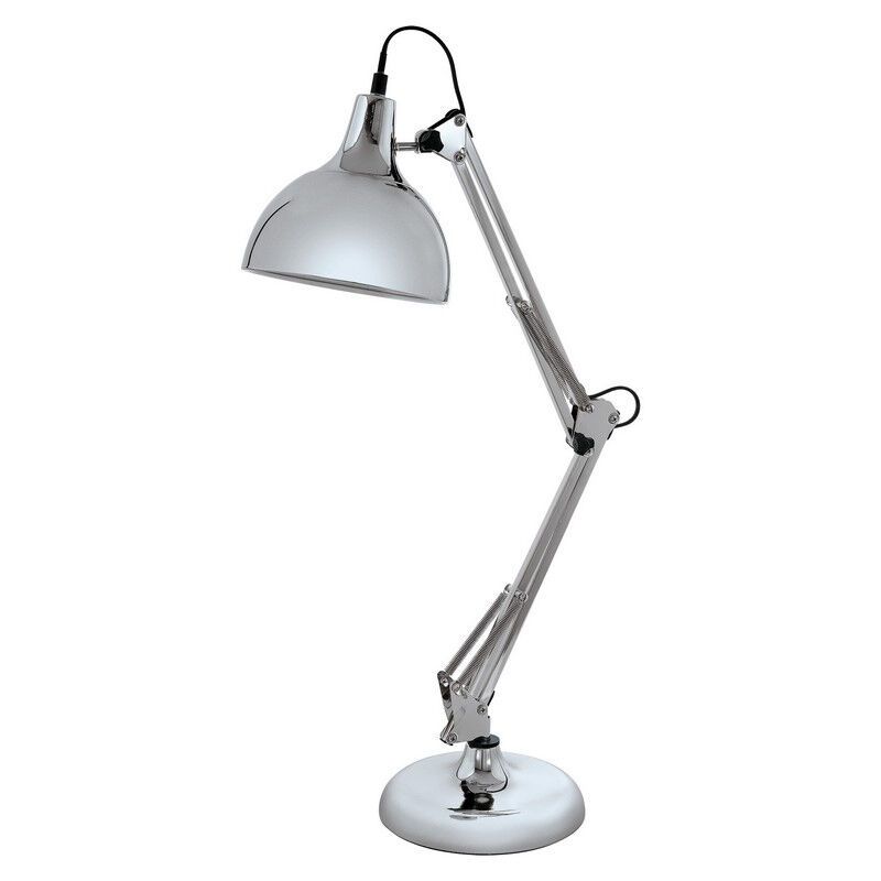 Kovová industriálna lampa na písací stôl chrómová, Josha, s vypínačom