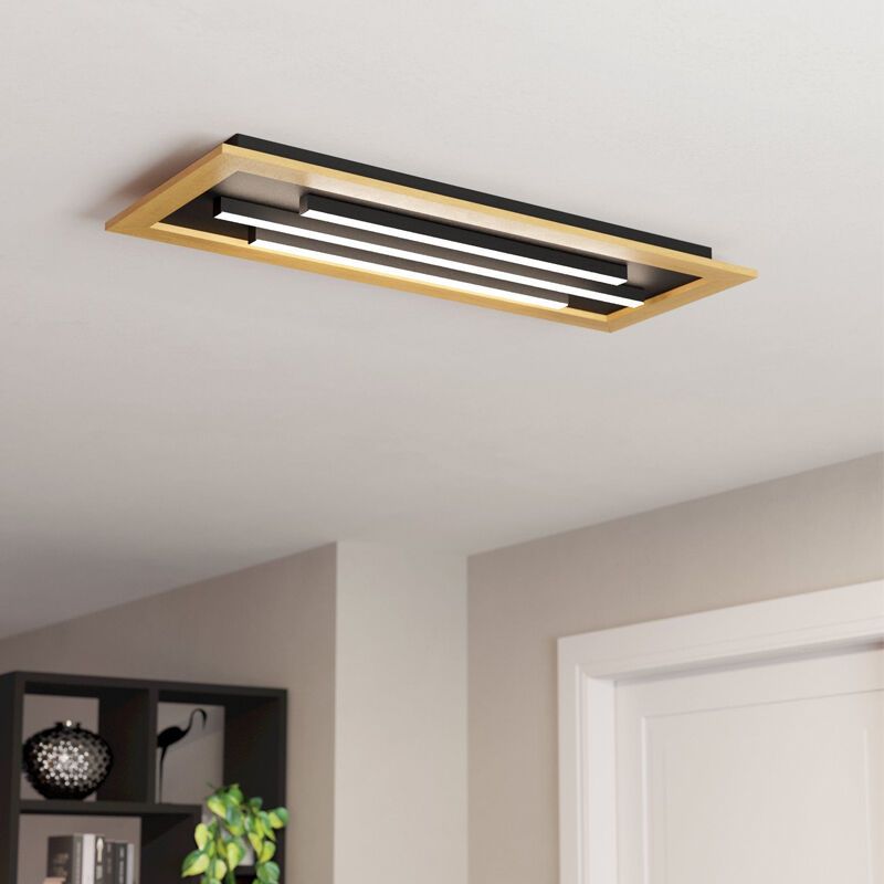 Hliníková dizajnová stropná lampa drevená, Kyllian, 9 W, LED nastaviteľný od teplej po studenú bielu, s 3-stupňovým stmievačom