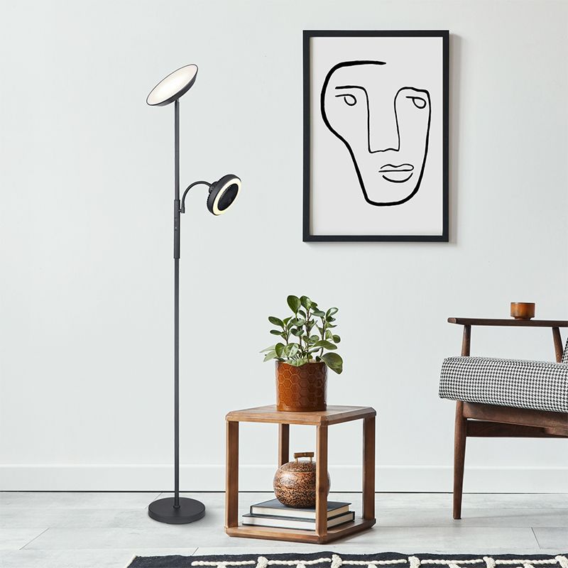 Kovová moderná stojaca lampa čierna, Raimond, 20 W, LED nastaviteľný od teplej po studenú bielu, s dotykovým stmievačom Kovová moderná stojaca lampa čierna, Raimond, 20 W, LED nastaviteľný od teplej po studenú bielu, s dotykovým stmievačom