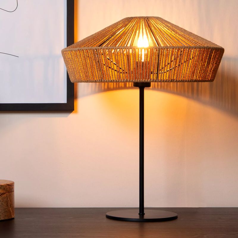 Ratanová stolová lampa drevená, Yunkai, s vypínačom
