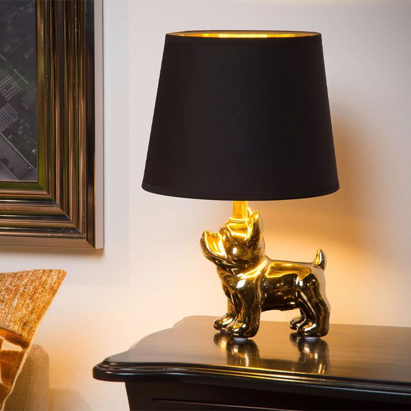 Zlatá stolová lampa retro, Extravaganza Sir Winston, s vypínačom