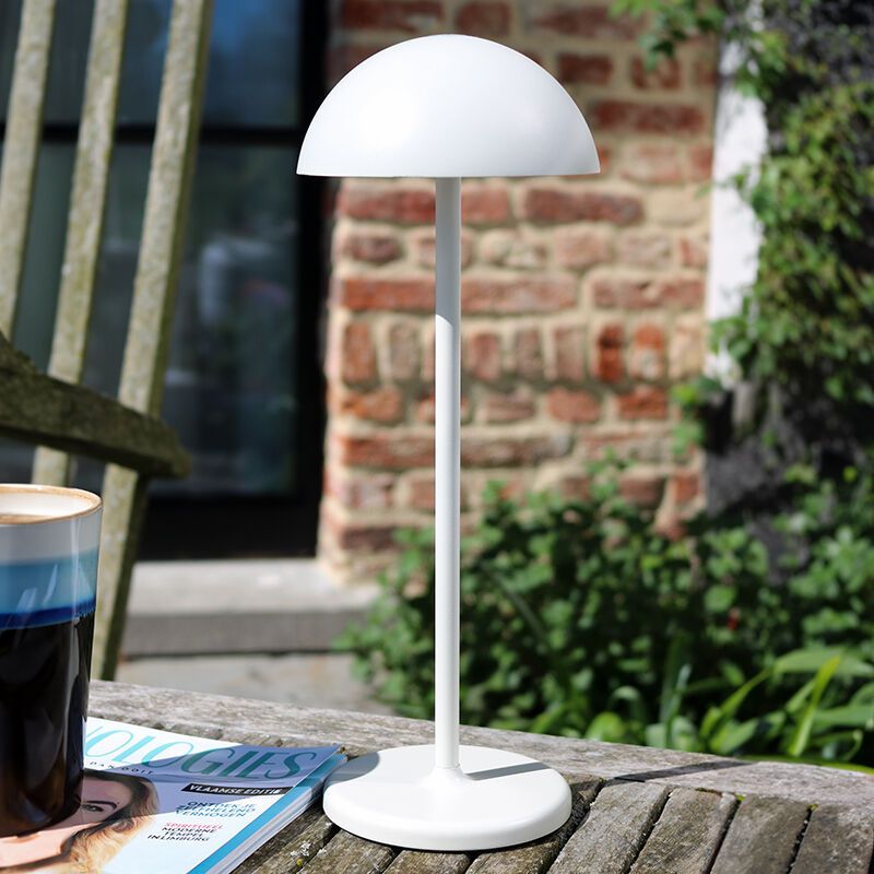 Biele vonkajšie svietidlo na stôl retro, Joy, 1,5 W, LED 3000 K, IP54, s dotykovým stmievačom