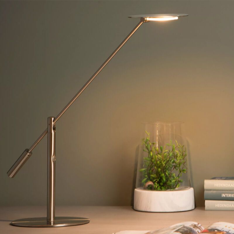 Chrómová lampa na písací stôl moderná, Anselmo, 9 W, LED 3000 K, s dotykovým stmievačom