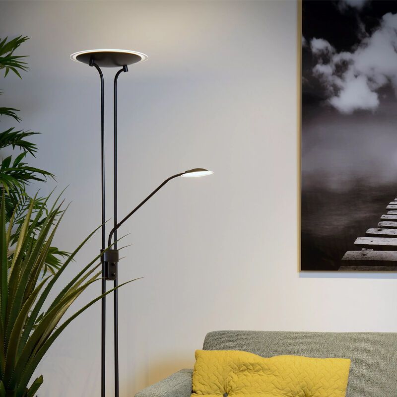 Čierna stojaca lampa na čítanie moderná, Champion, 20 W, LED 3000 K, s vypínačom