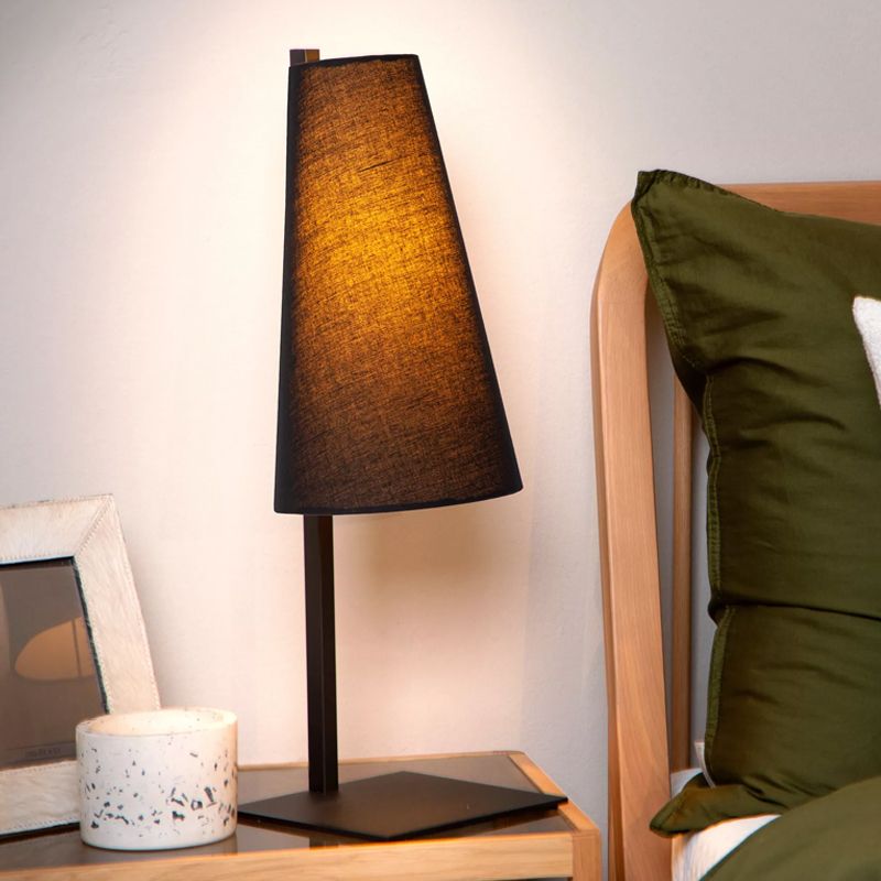 Čierna stolová lampa textílná, Gregory, s vypínačom
