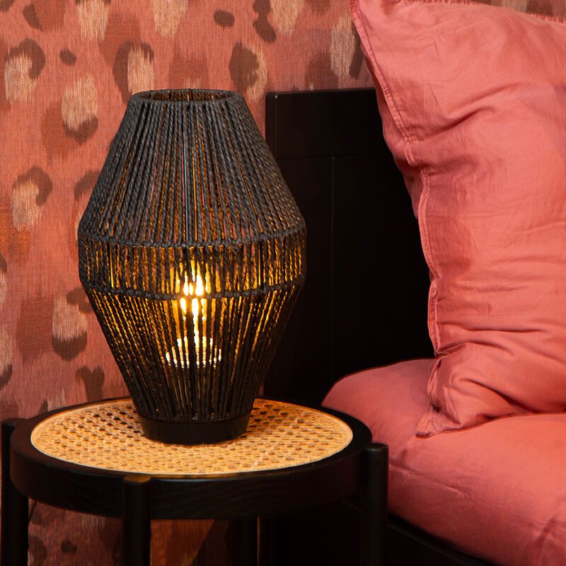 Čierna stolová lampa rustikálna, Cordulle, s vypínačom