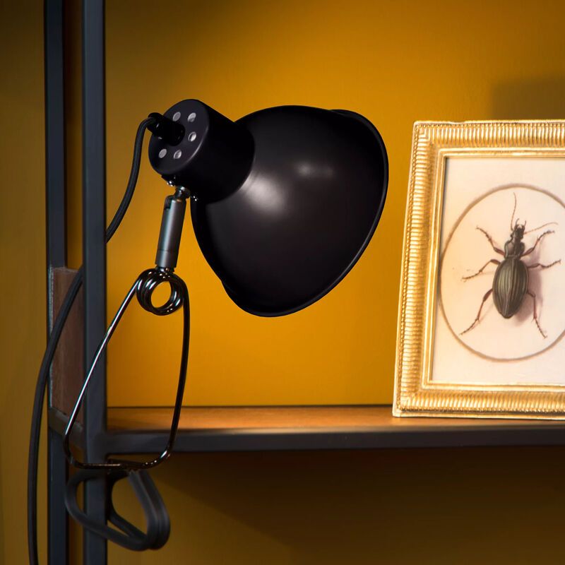 Čierna lampa na klip retro, Moys, s vypínačom
