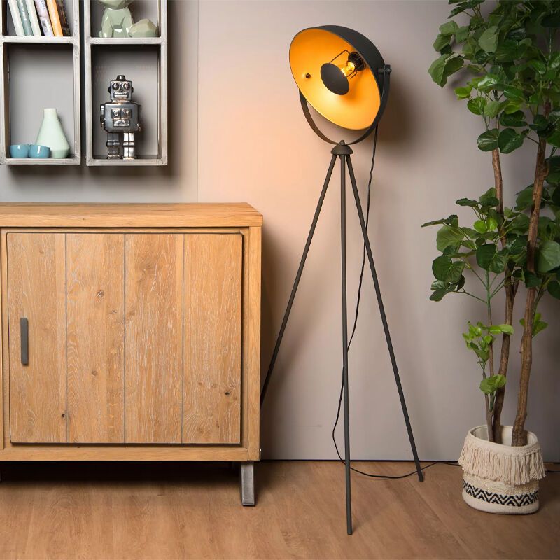 Čierna stojaca lampa so statívom moderná, Alvaro, s vypínačom
