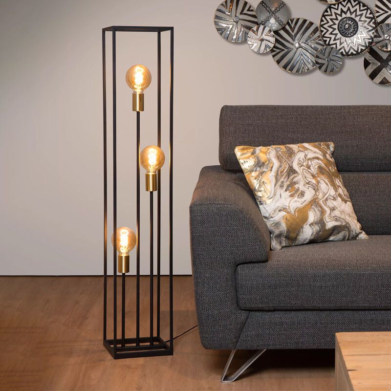 Čierna stojaca lampa moderná, Ruben, s vypínačom