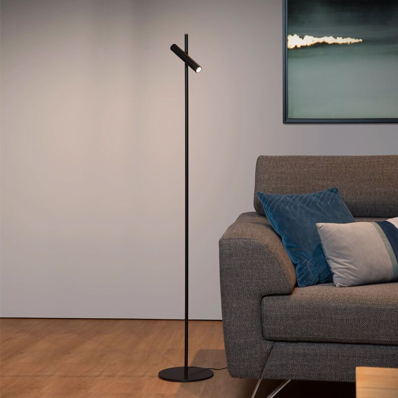Čierna stojaca lampa na čítanie moderná, Philon, 4,5 W, LED 3000 K, s dotykovým stmievačom
