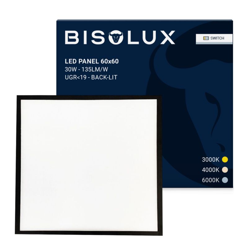 Čierny LED panel 60x60 cm - 100 lm/W - UGR<19 - Nastaviteľná biela - Podsvietenie