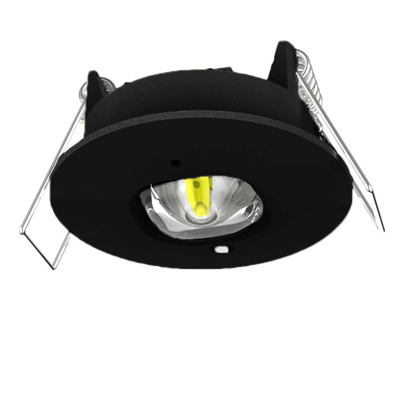 Čierne núdzové zapustené bodové svietidlo, 1W, 6000K LED, IP22