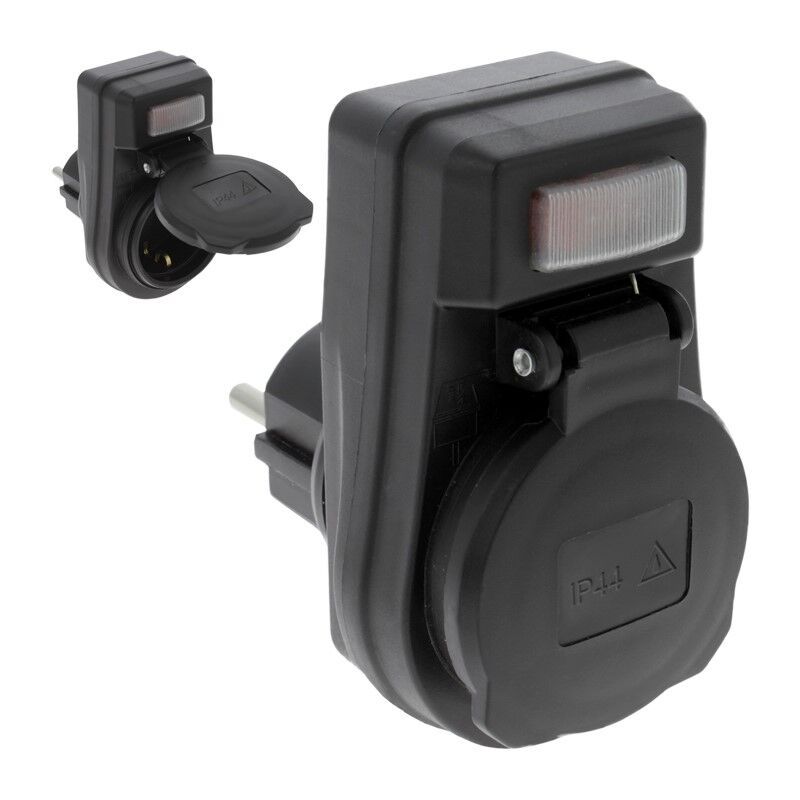 Zásuvka s uzemnením, vypínač, lampa 10/16A, IP44, čierna